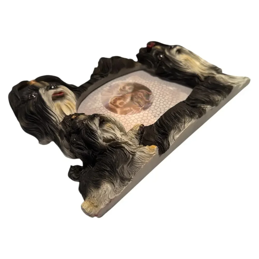 Walnut Creek 3D Shih Tzu Dog Family Picture Frame Black White Hand Painted 4x6